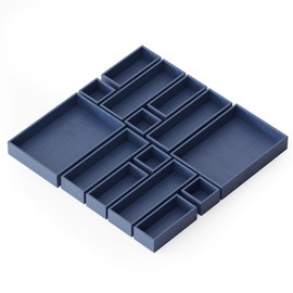 SpaceAid 14-Piece Bamboo Drawer Organizer Storage Boxes Set, Wood Tray Junk Drawer Organizers Multi-Use Divider Bins for Kitchen, Bathroom, Office Desk and Makeup Organization (14 Pack, Navy Blue)