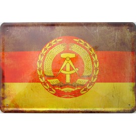 Tin Sign with Retro 19 Countries Flags DDR German Democratic Republic Flag 20 x 30 cm