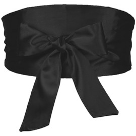 Elerevyo Women Plus Size Satin Silky Obi Belt, Self-Tie Wrap Wide Sash Waistband Belt for Dress Bridal 58-78cm/22.83-41.73" Black