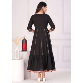 JG JAI GOVINDAM Cotton Anarkali Indian Kurti for Women Pakistani Wedding/Party Wear Designer Style Anarkali Suit for Womens (Black-XXL)
