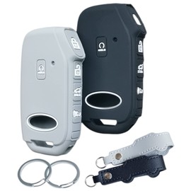 RUNZUIE 2Pcs Silicone Key Fob Cover for 2023 2022 2024 Kia K5 Seltos Telluride Stinger Sportage Forte Soul NIRO Ev Sorento (Black/Gray)