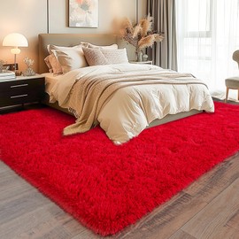 Dssimo Super Fluffy Rug for Bedroom, 4x6 Feet, Modern Shag Red Area Rugs, Soft and Cozy Plush Carpet for Kids,Girls Boys and Teens Decorations for Living Room Dorm Nursery Classroom, Red