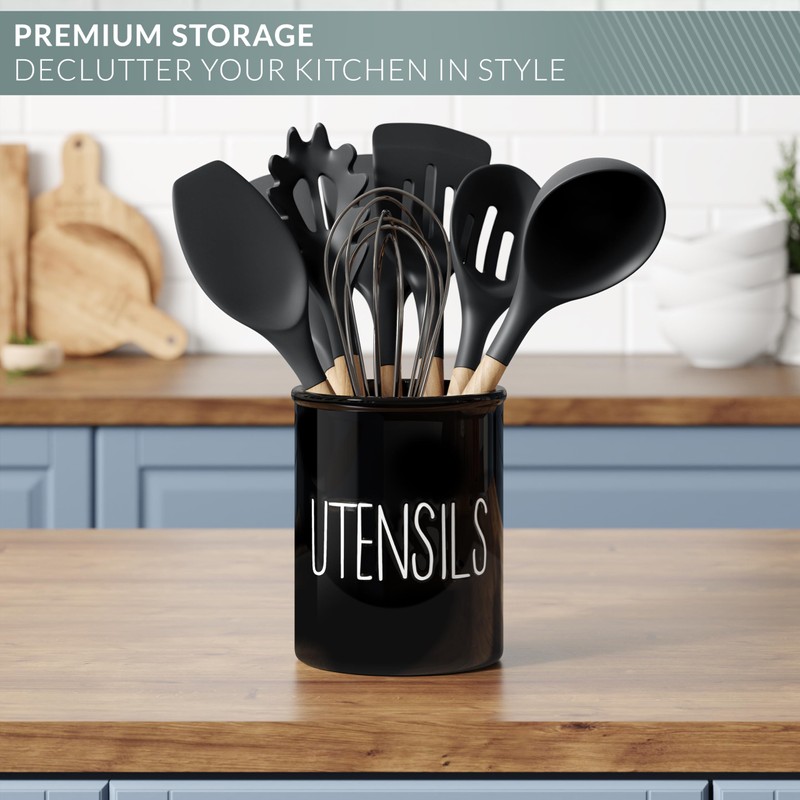 Barnyard Designs Ceramic Farmhouse Kitchen Utensil Holder for Countertop, Decorative
