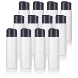 JUVITUS 8 oz / 240 ml Professional White Refillable Plastic Squeeze (BPA Free) Bottle with Wide Black Disc Cap Lid (12 pack)