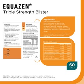 Equazen EQUAZEN Triple Strength Blister| Omega 3 & 6 Supplement | Blend of DHA, EPA & GLA | Supports Brain Function | Suitable from 5 Years Old to Adults | 60 One-a-Day Capsules
