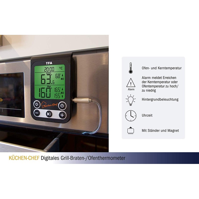 TFA Dostmann 14.1512.01 Kitchen Chef Digital Barbecue Thermometer Roasting Thermometer,
