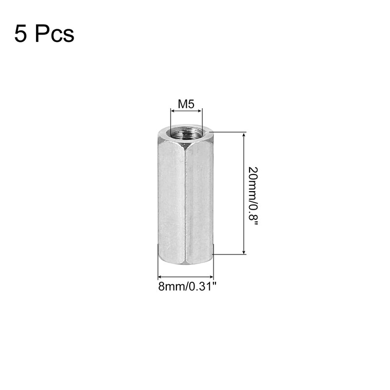 sourcing map M5x0.8mm Coupling Nuts, 5 Pcs 304 Stainless Steel