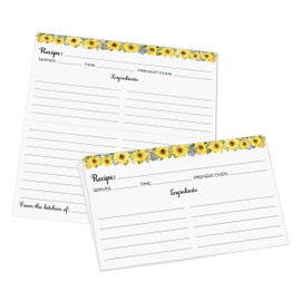 321Done Folding Recipe Cards (Set of 50) Sunflowers on White, From the Kitchen Of - Folds to 3x5 from 6x5 - Retro Vintage Wedding Baby Bridal Shower Party - Made in USA - Double-Sided, Floral Folded