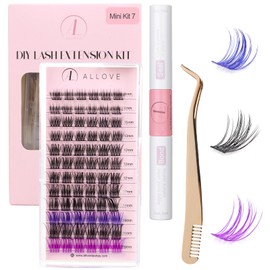 ALLOVE Lash Clusters DIY Lash Extension Kit with Volume Colored Eyelash Clusters Individual Lash Bond and Seal Lash Applicator Tools for Self-application-Mini Kit 7