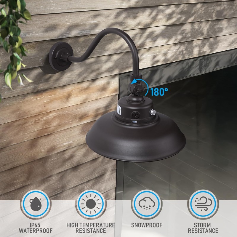 LEONLITE 14 Inch 3CCT LED Gooseneck Barn Light Fixture, Dusk