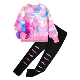 Tomolant Girls Clothes Size 8 Girls Clothes Size 7, Kids Fall Outfits Fashion Tie Dye Sweatshirt Pullover Tops and Leggings Sweatpants 2 Piece Fall Winter Outfits Set