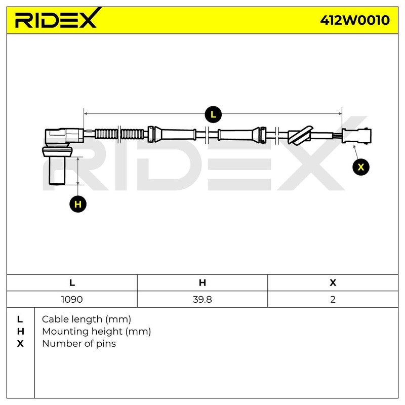 RIDEX ABS Sensor 412W0010 Front Both Sides 1090 mm