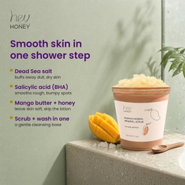 Hey Honey Exfoliante Mineral Herbal De Mango Con Sales Del Mar Muerto Para Cuerpo Y Rostro Pule, Suaviza E Hidrata La Piel Con Suavidad Sin Crueldad Animal, Sin Parabenos, Vegetariano 180 G