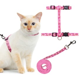 Cat Harness and Leash Set Escape Proof Soft Nylon Adjustable Kitten Vest Harness for Walking Small Medium Large Cats Doughnuts Pattern Small