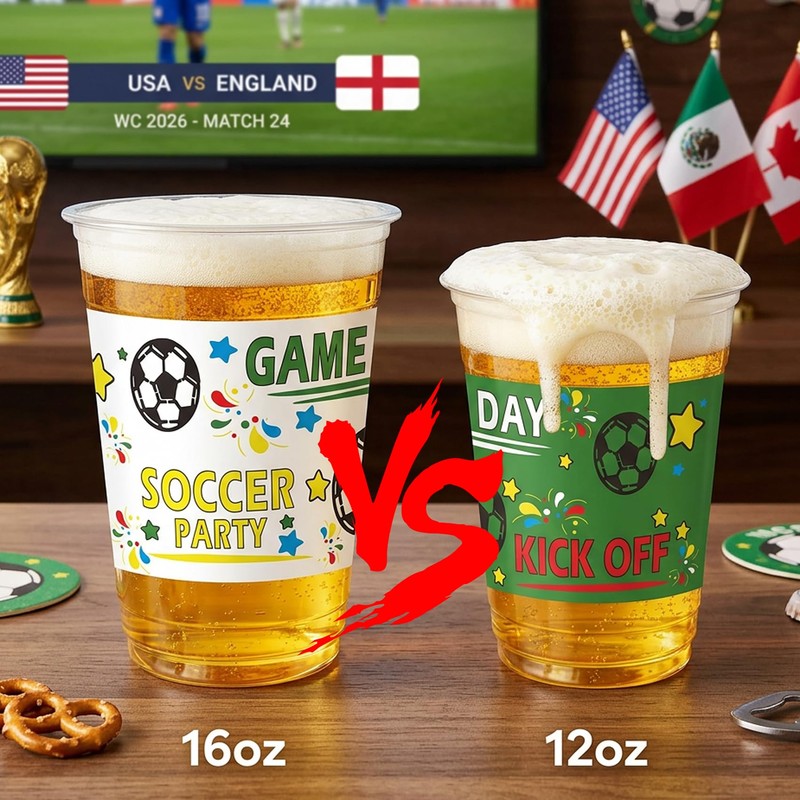 Soccer Party Cups 16 oz, 50 Pack Disposable Plastic Drinking