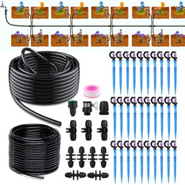 82FT/25M Rotary Sprinkler Drip Irrigation System, Adjustable Complete Drip Irrigation Kit with Rotary Sprinkler, 1/2" and 1/4" Irrigation Tubing and Barbed Fittings for Garden,Raised Beds,Yard,Lawn