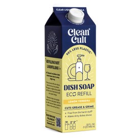 Cleancult Dish Soap Liquid Refills (32oz, 1 Pack) - Dish Soap that Cuts Grease & Grime - Free of Harsh Chemicals - Paper Based Eco Refill, Uses 90% Less Plastic - Lemon Verbena