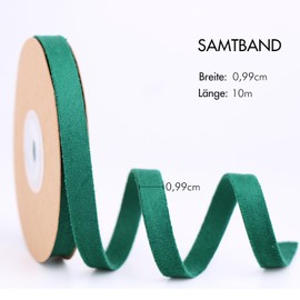 BYZANDQI Velvet Ribbon 10 m x 1 cm Velvet Decorative Ribbon Set Bow Ribbon Jewellery Ribbon Gift Ribbon Christmas (Green 10 m)
