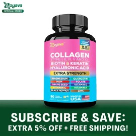 Zoyava Collagen Supplement - Type I, II, III, V and X - with Biotin, Keratin, Hyaluronic Acid & 13+ Extra Strength Ingredients - 90 Capsules - MADE IN USA