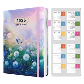 Daily Planner 2026 Yearly Agenda with Hourly Time Slots, January to December 2026, A5 2026 Day Planner with Calender Stickers, Banded Leather Hardcover, Inner Large Pocket (5.7'' x 8.3'')