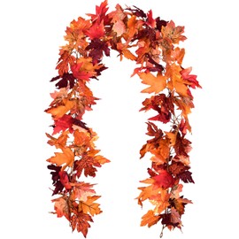 Lvydec 2 Pack Maple Leaves Fall Garland - 6ft/Strand Artificial Fall Foliage Garland Colorful Autumn Decoration for Home Wedding Party Thanksgiving