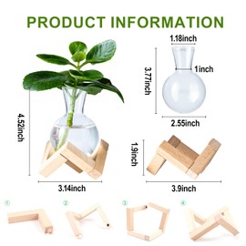 wangsdjy Propagation Stations, Propagation vases with Wooden Stand, Tabletop Glass Bulb Vases for Hydroponics Plant Propagation Station Home Office Decoration, Gift for Women Plant Lovers (4)