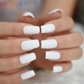 Sure Things Matte White Press On Nails Square fits all includes glue