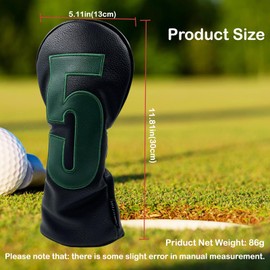Gbourly Golf Club Black Fairway Wood Head Cover PU Leather Headcover with Green Large Number Tag 5