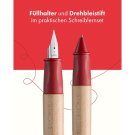 Lamy ABC Learning to Write Set Red Including Gift Box 1x Child-Friendly Learner's Fountain Pen with Fine Nib and 1x Pencil, Non-Slip Grip, Plastic Cap and Cube