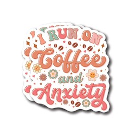 I Run On Coffee and Anxiety - Positive Cool Vibrant Coffee Beans Smiley Face Stickers - Premium Quality Vinyl Bumper Stickers 2-Pack | 5-Inch on Widest Side | Made in USA - FHJ486