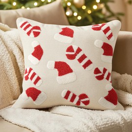 TOMEEK Christmas Cushion Covers Xmas Decorations 45 X 45 cm Christmas Pillow Cases Cushion Cover Sofa Cushions Indoor Home Decor Santa Claus(Candy Canes D,One Size)