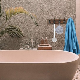 PHINGEER Rustic Wooden Coat Rack Wall Mount, Hanging Coat Rack with 5 Decorative Hooks for Entryway, Mudroom, Bedroom, Bathroom, Kitchen (1 Pack, Rustic Brown)