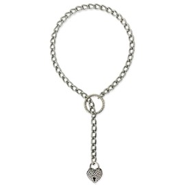 EverGlimp Womens Heart Locker O-Ring Slip Chain Necklace, Punk Rock Stainless Steel Cuban Long Necklace Jewelry For Women, Adjustable Lariat Y-Necklace