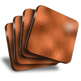 Great Coasters (Set of 4) Square - Copper Effect Design Glossy Drink Glossy Coasters/Tabletop Protection for Any Table Type #3212