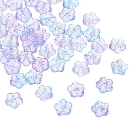 PATIKIL Abalorios de Cristal Aleatorio, 100 Piezas Abalorios Florales Transparentes Hibiscus para Hacer Joyas DIY Pulseras a Granel, Azul/Morado