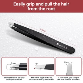 NILIYA Tweezers for Women Facial Hair, Precision Slant Eyebrow Tweezers, Sharp Plucker for Remove Hair and Blackhead, With Travel Case