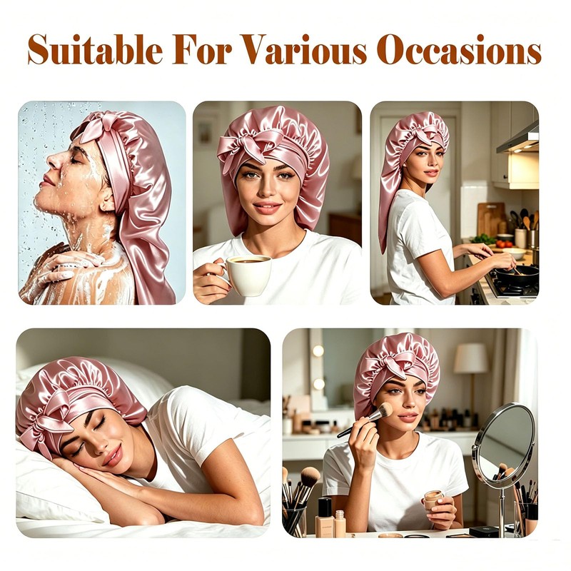 Pink Large Satin Sleep Bonnet, Adjustable Wrap for Braids, Locs