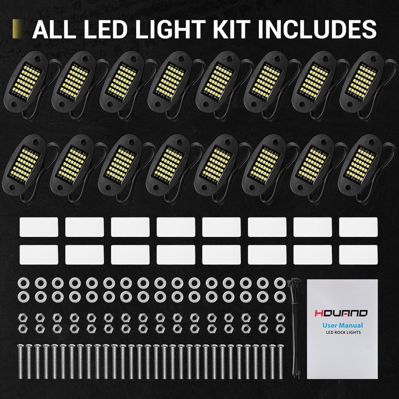 16 Pods White Rock Lights 6000K Pure White 36 LEDs