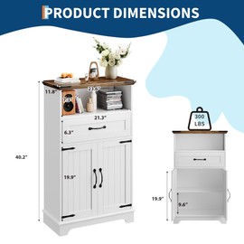 GarveeHome Farmhouse White Storage Cabinet with Doors and Drawers, Freestanding Bathroom Cabinet for Kitchen/Laundry/Living Room/Bedroom，White