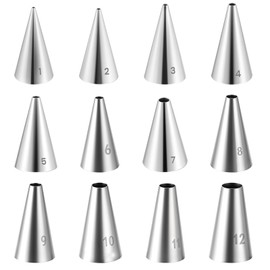 Large Piping Nozzles for Piping Bags, 12 Pieces Stainless Steel Piping Nozzles Set, Professional Hole Nozzles, Nozzles for Piping Bags, Decorating Tool for Cupcakes and Cakes