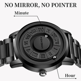 Reloj de levitación magnética fresco, reloj impermeable con diseño de puntero, relojes magnéticos for hombres, reloj de hombre con correa de acero inoxidable (Negra, Negra, Cuero)