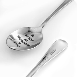 topkoutáli 1 Set Engraved Stainless Steel Spoon Gift Just A Spoonful Of Sugar Spoon Dessert Spoon Tablespoon Ice Cream Spoon For Friends Girls Kids Birthday Christmas Holiday Gift Mary Poppins Gift