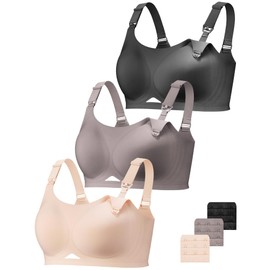 CrazCalf 3 Pack Nursing Bras for Breastfeeding, Seamless Full Coverage Maternity Bras, Ultra Comfort Wireless Underwear Side Support U Neck Pregnancy Bras