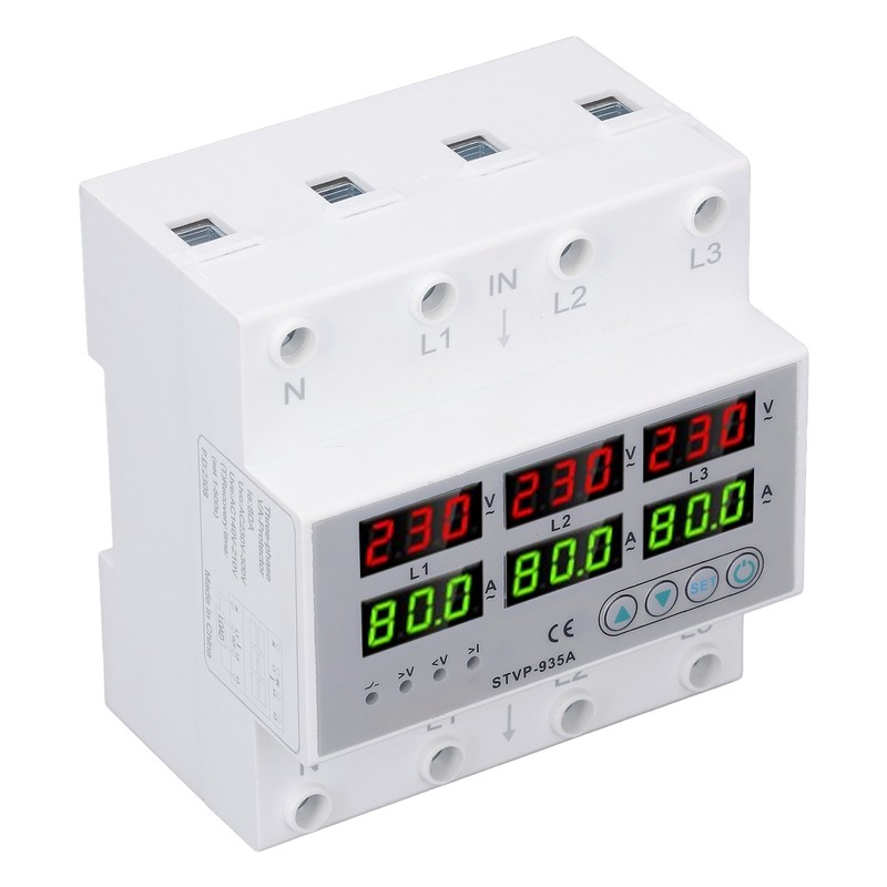 Over Under Voltage Protector 80A 3 Phase Auto Reset Voltage