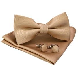 JEMYGINS Men's Plain Bow Tie and Pocket Square with Cufflinks, champagne gold 2