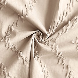 TURKIO Beige Boho Shower Curtain 72 x 72 Modern Farmhouse Shower Curtain Bohemian Chic Tufted Chevron Textured Striped Minimalist Shower Curtain Woven Fabric Cute Beige/Cream Shower Curtain