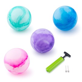 New Bounce Marbleized Rubber Balls (Set of 4) Plus 2 Pins & Pump for Kids