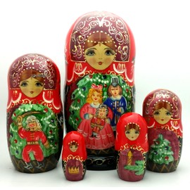 BuyRussianGifts Fairy Tale Nutcracker Russian Nesting Doll Hand Painted 5 Piece Stacking Set