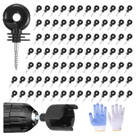 QSHOHSQ 120 Pcs Black Electric Fence Insulator with 1 Pcs Insulator Socket Tool Screw in Fence Ring Post Wood Post Insulator Electric Fence Insulator Ring with Insulator Socket Tool for Animal Fence