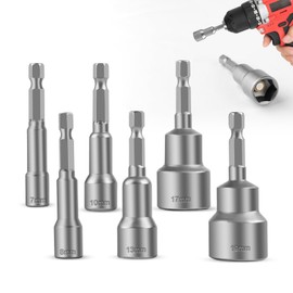 6 Piece Bit Socket Set 7/8/10/13/17/19 mm Hex Bit Holder Magnetic Nut Set 1/4 Inch Socket Adapter Screw Wrench Hex Socket for Cordless Screwdriver, Drill, Screwdriver